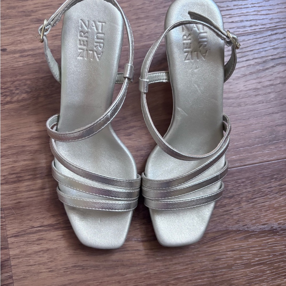 Naturalizer Champagne Strappy Sandals with Ankle Strap
